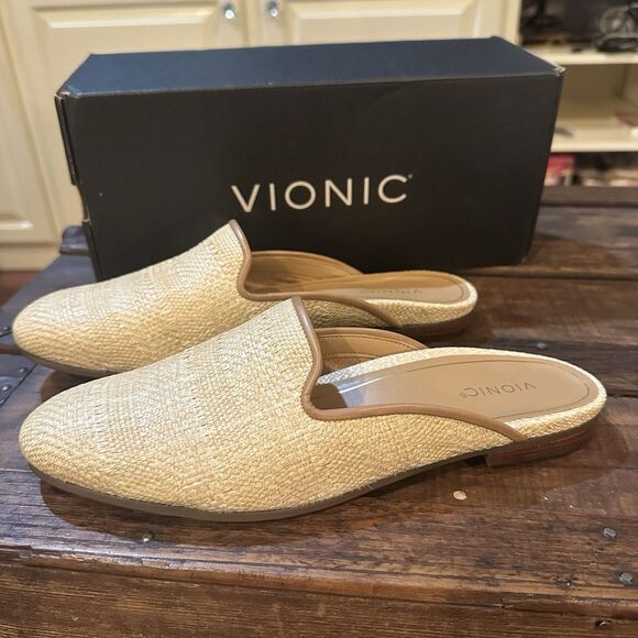 NEW Vionic Willa Mule Raffia Upper Slip-On Flat Women’s Size 9.5 Comfort